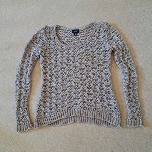 American Eagle Sweater Open Knit Size Medium Taupe Beige Scoop Neck